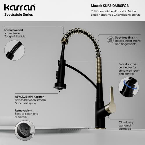 Scottsdale Solid Brass Matte Black and Spot Free Champagne Bronze Kitchen Faucet 3