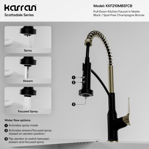 Scottsdale Solid Brass Matte Black and Spot Free Champagne Bronze Kitchen Faucet 4