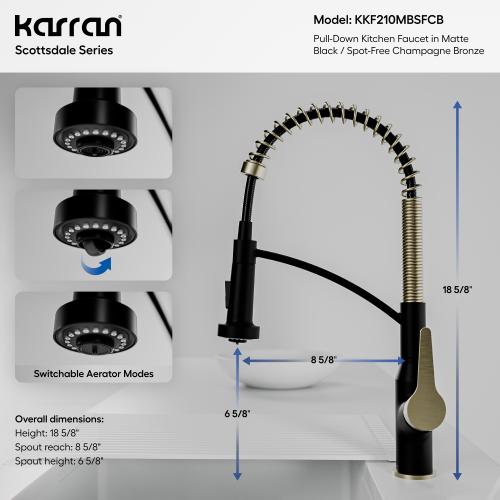Scottsdale Solid Brass Matte Black and Spot Free Champagne Bronze Kitchen Faucet 5