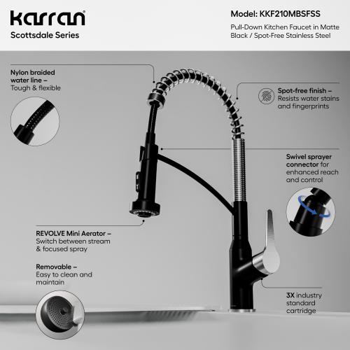 Scottsdale Solid Brass Matte Black and Spot Free Stainless Steel Kitchen Faucet 3
