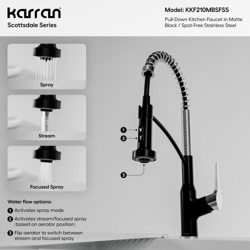Scottsdale Solid Brass Matte Black and Spot Free Stainless Steel Kitchen Faucet 4