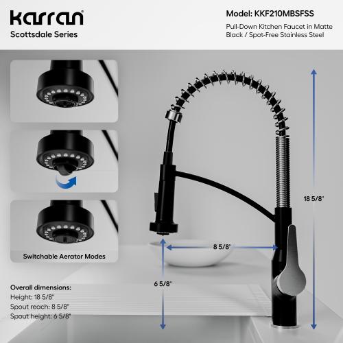 Scottsdale Solid Brass Matte Black and Spot Free Stainless Steel Kitchen Faucet 5