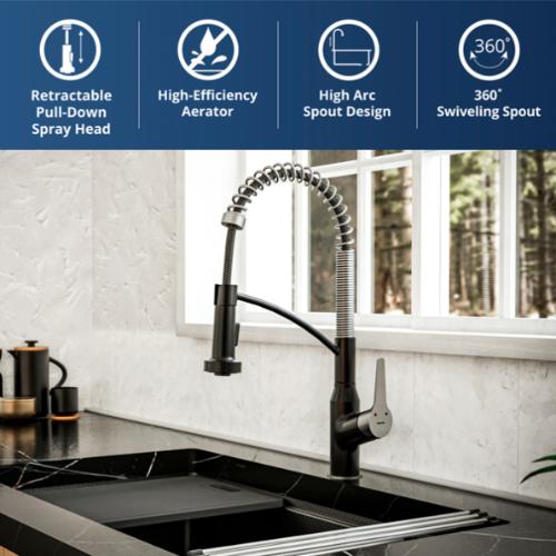 Scottsdale Solid Brass Matte Black and Stainless Steel Kitchen Faucet 2