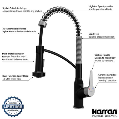 Scottsdale Solid Brass Matte Black and Stainless Steel Kitchen Faucet 5