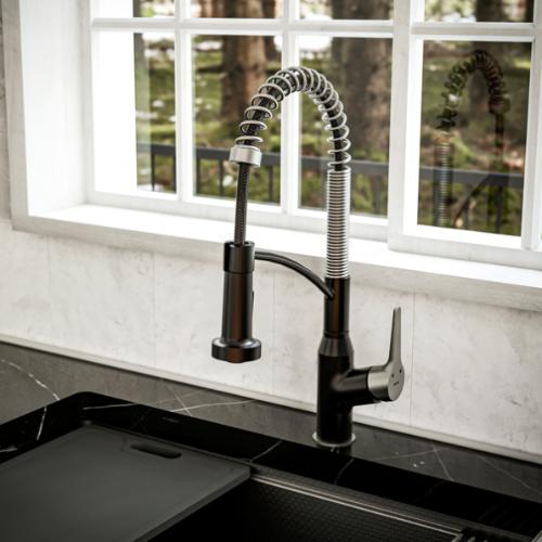 Scottsdale Solid Brass Matte Black and Stainless Steel Kitchen Faucet 7