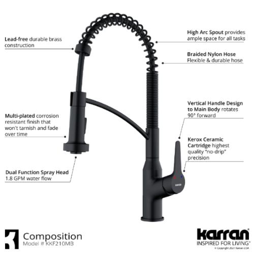 Scottsdale Solid Brass Matte Black Kitchen Faucet 3