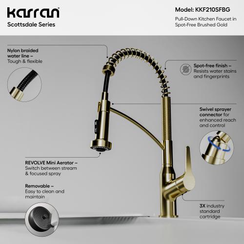 Scottsdale Solid Brass Spot Free Brushed Gold Kitchen Faucet 3
