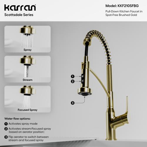 Scottsdale Solid Brass Spot Free Brushed Gold Kitchen Faucet 4