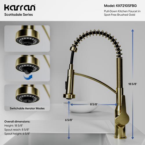 Scottsdale Solid Brass Spot Free Brushed Gold Kitchen Faucet 5