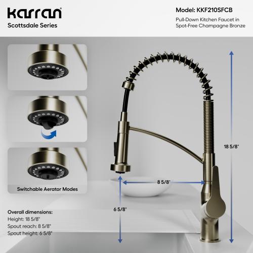Scottsdale Solid Brass Spot Free Champagne Bronze Kitchen Faucet 5