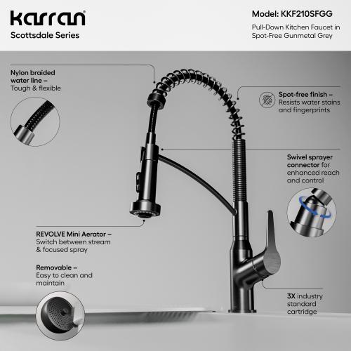 Scottsdale Solid Brass Spot Free Gunmetal Grey Kitchen Faucet 3