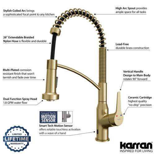 Alston Brushed Gold Solid Brass Pull Down Kitchen Faucet - Single Handle / One Hole with Matching Soap Dispenser
