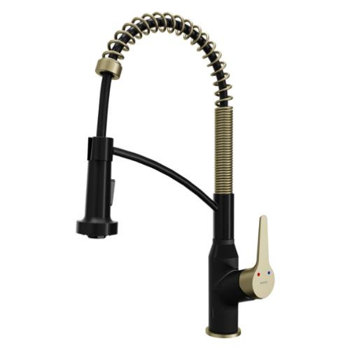Alston Solid Brass Matte Black and Brushed Gold Kitchen Faucet 1