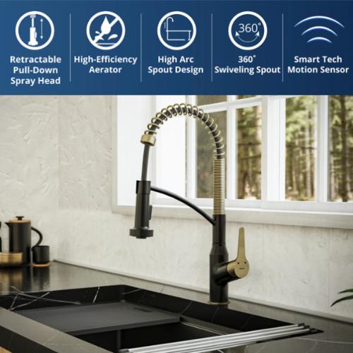 Alston Solid Brass Matte Black and Brushed Gold Kitchen Faucet 2