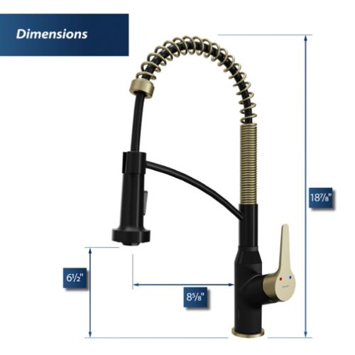Alston Solid Brass Matte Black and Brushed Gold Kitchen Faucet 3