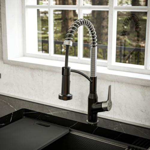Alston Solid Brass Matte Black and Stainless Steel Kitchen Faucet 7