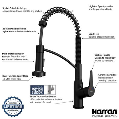 Alston Solid Brass Matte Black Kitchen Faucet 4