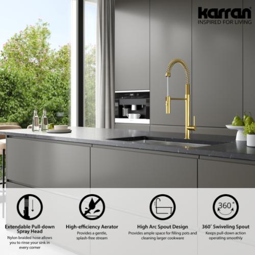 Bluffton Solid Brass Brushed Gold Kitchen Faucet 4
