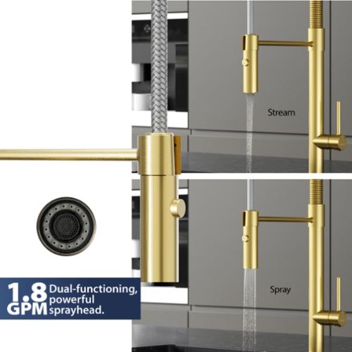 Bluffton Solid Brass Brushed Gold Kitchen Faucet 5