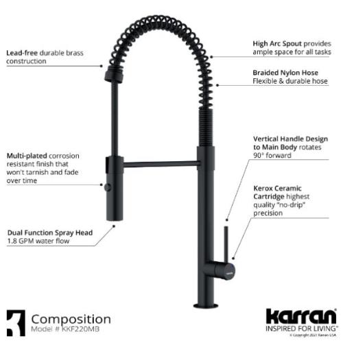 Bluffton Solid Brass Matte Black Kitchen Faucet 3