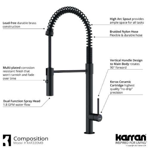Bluffton Solid Brass Matte Black Kitchen Faucet 3