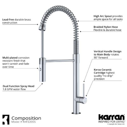 Bluffton Solid Brass Stainless Steel Kitchen Faucet 3