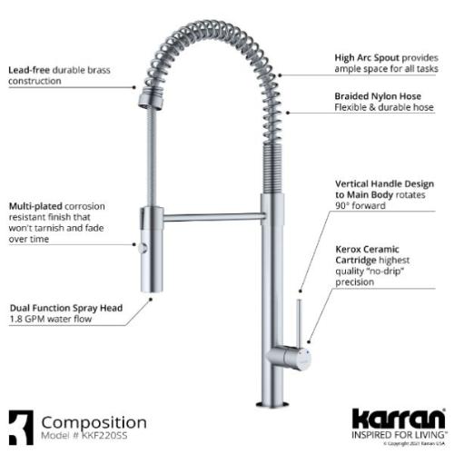 Bluffton Solid Brass Stainless Steel Kitchen Faucet 3