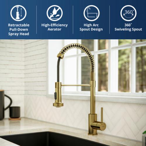 Kadira Solid Brass Brushed Gold Kitchen Faucet 3