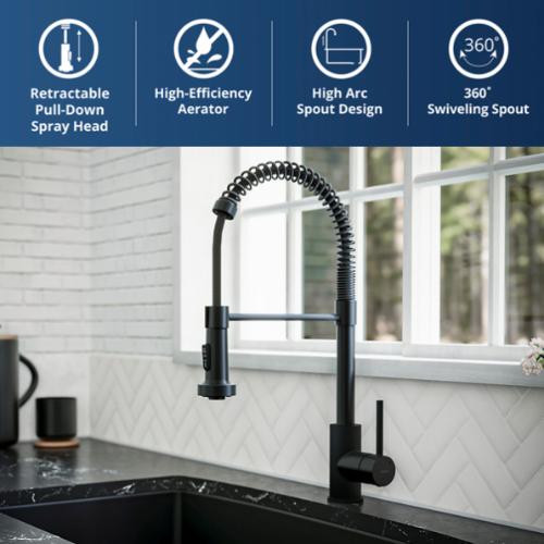 Kadira Solid Brass Matte Black Kitchen Faucet 3