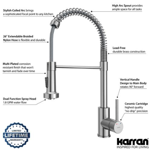 Kadira Solid Brass Stainless Steel Kitchen Faucet 6