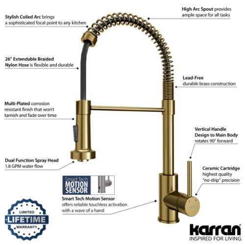 Loxton Solid Brass Brushed Gold Kitchen Faucet 6
