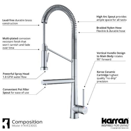 Tumba Solid Brass Stainless Steel Kitchen Faucet 3