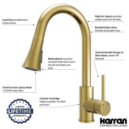 Weybridge Solid Brass Brushed Gold Kitchen Faucet 3
