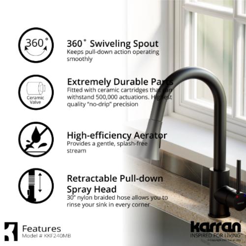 Weybridge Solid Brass Matte Black Kitchen Faucet 4