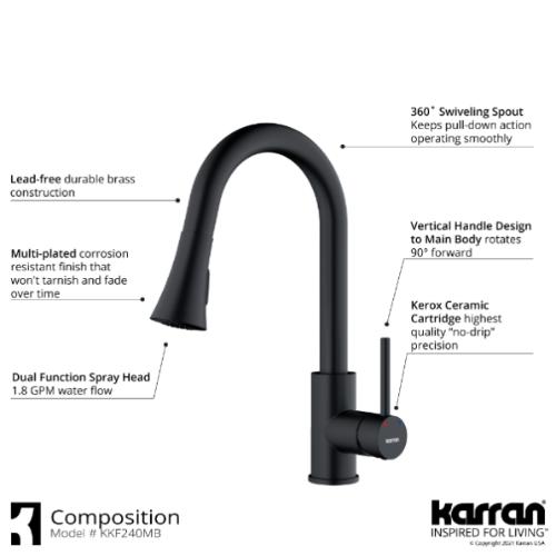 Weybridge Solid Brass Matte Black Kitchen Faucet 3