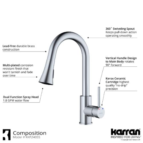 Weybridge Solid Brass Stainless Steel Kitchen Faucet 3