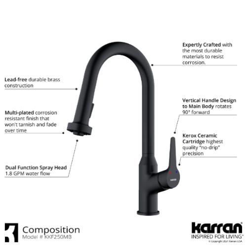 Dockton Solid Brass Matte Black Kitchen Faucet 3
