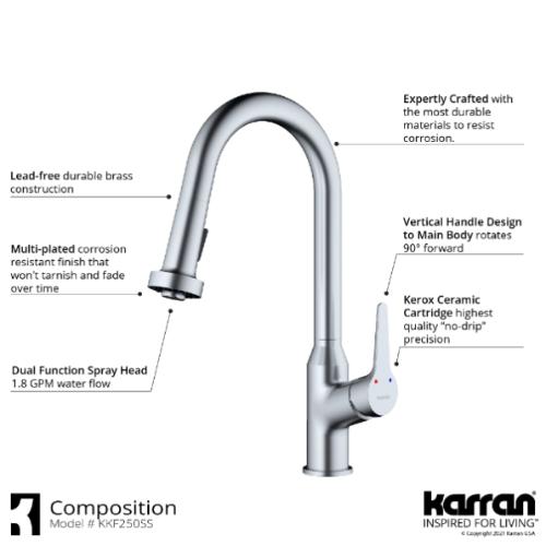 Dockton Solid Brass Stainless Steel Kitchen Faucet 3