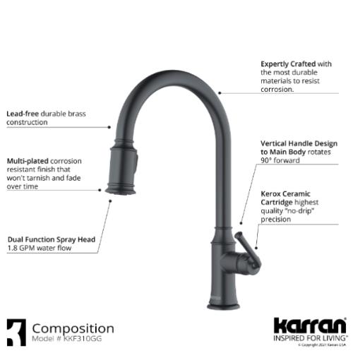 Auburn Solid Brass Gunmetal Grey Kitchen Faucet 4