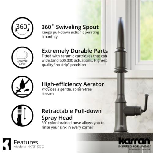 Auburn Solid Brass Gunmetal Grey Kitchen Faucet 5