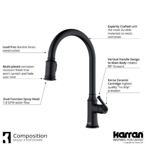 Auburn Solid Brass Matte Black Kitchen Faucet 4