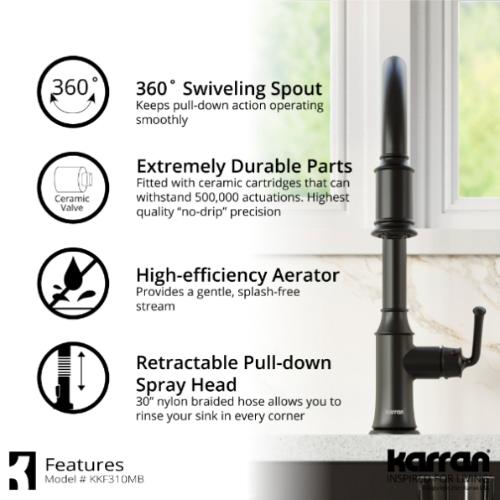 Auburn Solid Brass Matte Black Kitchen Faucet 5