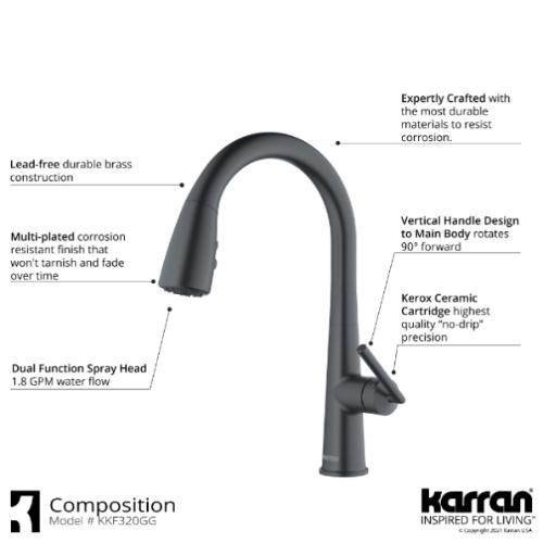 Kentland Solid Brass Gunmetal Grey Kitchen Faucet 4