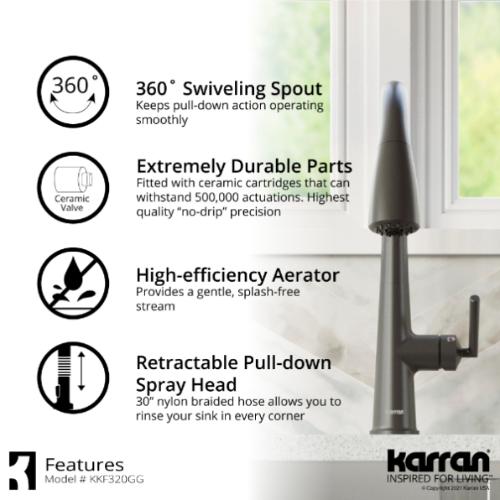 Kentland Solid Brass Gunmetal Grey Kitchen Faucet 5