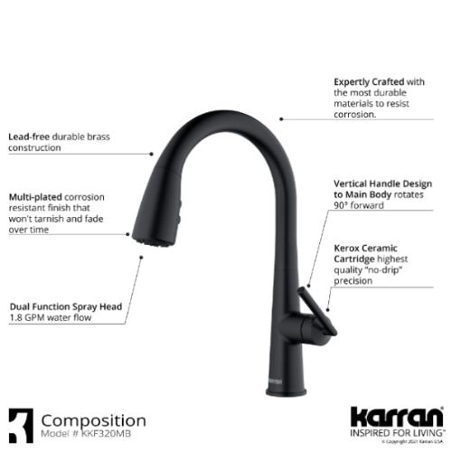 Kentland Solid Brass Matte Black Kitchen Faucet 4