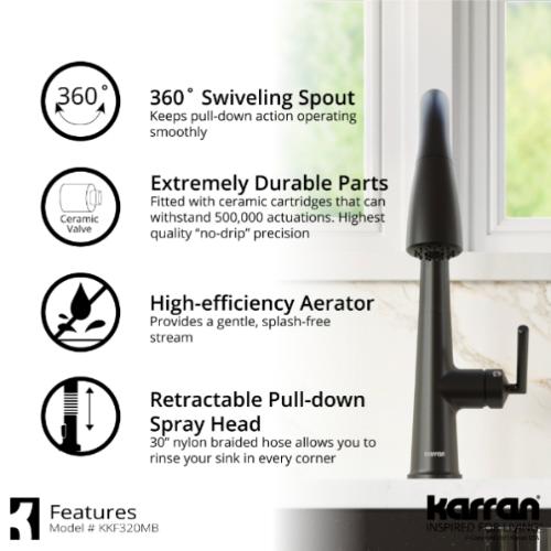 Kentland Solid Brass Matte Black Kitchen Faucet 5