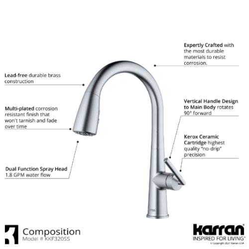 Kentland Solid Brass Stainless Steel Kitchen Faucet 4