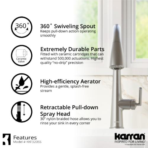 Kentland Solid Brass Stainless Steel Kitchen Faucet 5