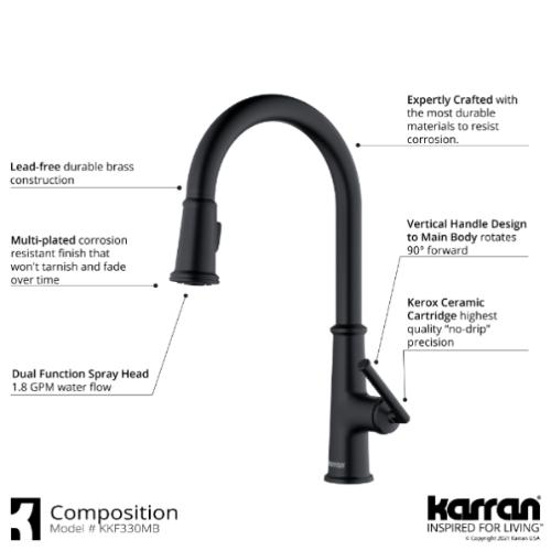 Elwood Solid Brass Matte Black Kitchen Faucet 4