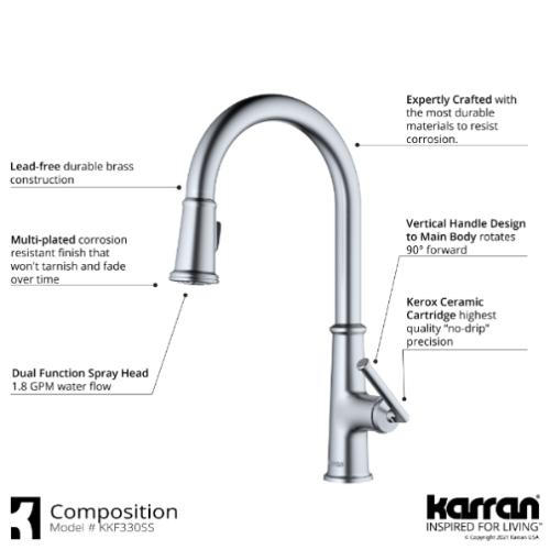 Elwood Solid Brass Stainless Steel Kitchen Faucet 4
